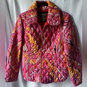 Selene Sport Quilted Paisley Jacket • Pink/Orange Boho Print • Size M Vintage